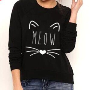 MEOW Cat Lover's Pullover Black Sweatshirt size medium